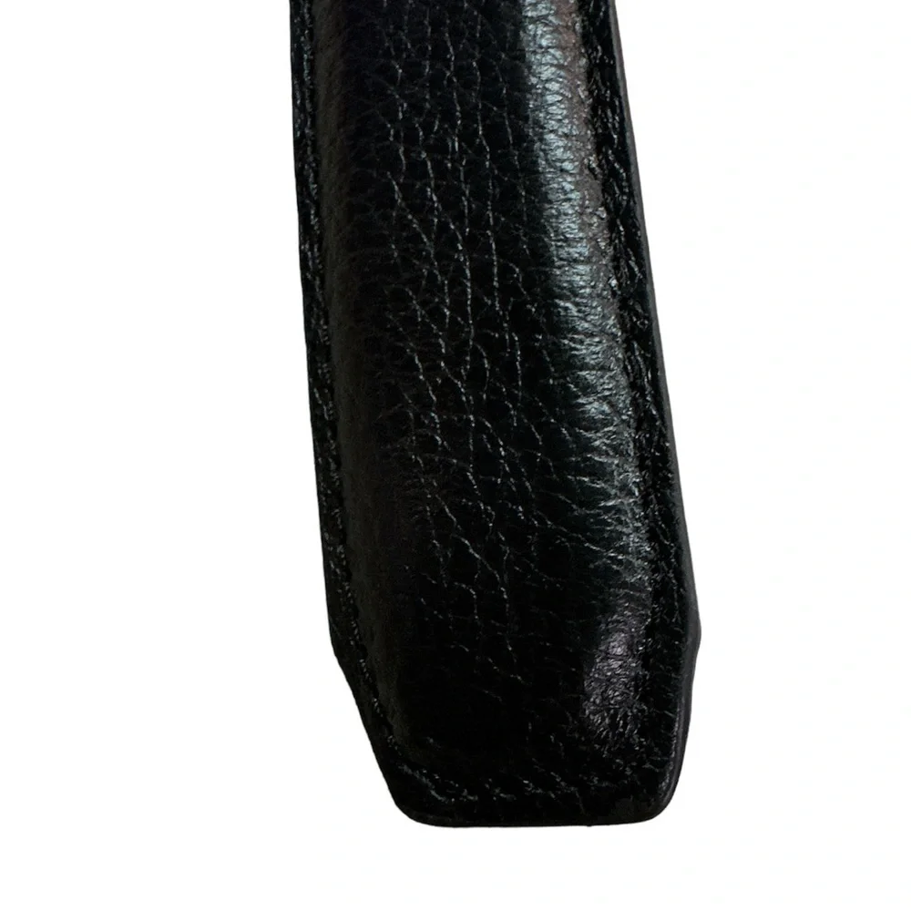 Black FULL GRAIN Textured Leather Belt Brushed Silver Square Buckle 40”